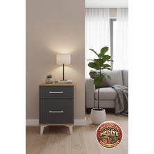 Luna Komodin 2 Çekmeceli Çam-Antrasit: Modern Tasarım & Fonksiyonellik