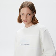 Lacoste Kadın Relaxed Fit Bisiklet Yaka Baskılı Beyaz Sweatshirt