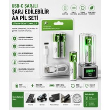 Azurtech Usb-C Şarjlı  Pil  Li-Ion Şarj Edilebilir Kalem Pil Seti (Kablolu, Hızlı Şarj, Çoklu Koruma)