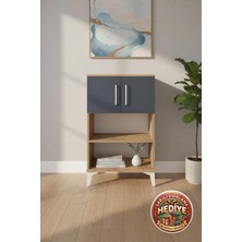 Silva Komodin 2 Raflı 2 Kapaklı Çam Antrasit 60X30X96 cm - Modern Tasarım