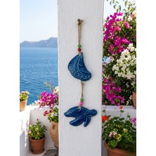 Fi Hediyelik Seramik Özgürlük Temalı Duvar Süsü Mavi Yelkenli ve Kaplumbağa Figürlü Balkon Dekorasyonu