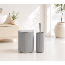 Kitchen Line Modern Çizgili Banyo Çöp Kovası (6,25 Litre) & Tuvalet Fırçası Seti – Ikili Set, Dayanıklı Plastik