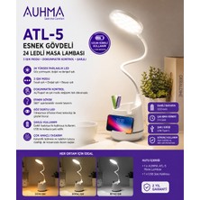 Azurtech Auhma Atl-5 Şarjlı LED Masa Lambası 24 LED 3 Işık Modu Esnek Gövdeli Dokunmatik (Kalemlik & Telefon Tutucu)