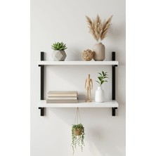 İsda Home Isda Home Metal Profilli 2'li Duvar Rafı - Modern Dekoratif Kitaplık ve Mutfak Rafı - 55 Cm.