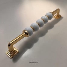 DKSDİZAYN 5 Adet Maya Boncuklu Dolap Kulpu 160 mm – Altın Metal Ayaklı Polimer Boncuklu Dekoratif Mobilya Kulpu