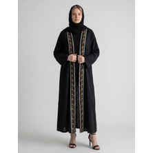 Sile Atelier Sıle Atelıer Nakışlı Tesettür Kimono  Salaş Kesim Siyah Uzun Kimono