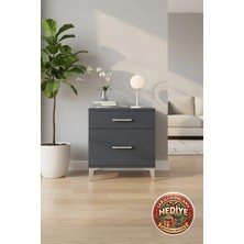 Luna Komodin 2 Çekmeceli Antrasit - 60X44X64 cm | Modern Yatak Odası Mobilyası