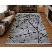 Pars %100 Iplik Dokuma Pamuk Taban 6 M² Gri Siyah Çizgili Modern Salon Halısı Soyut Desenli Dekoratif Yumuşak Dokulu Oturma Odası Halısı