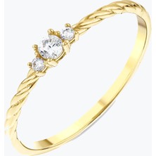 Goldium Jewellery Minimal Burgulu Üç Taşlı Yüzük