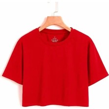Nigrum Pardus Nıgrum Pardus Yeni Sezon Düz Renk %100 Pamuk Kız Çocuk Oversize Crop T-Shirt