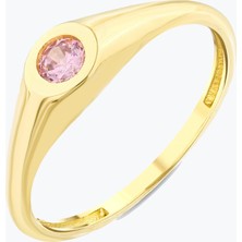 Goldium Jewellery Açık Pembe Yuvarlak Taşlı Yüzük
