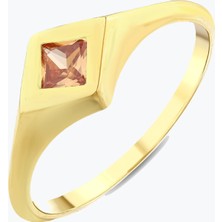 Goldium Jewellery Turuncu Kare Taşlı Yüzük