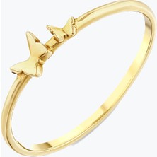 Goldium Jewellery Minimal Iki Kelebekli Yüzük