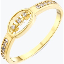 Goldium Jewellery Oval Çerçeve Içinde Üç Taşlı Yüzük