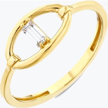 Goldium Jewellery Oval Çerçeve Içinde Baget Taşlı Yüzük