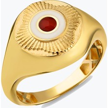 Goldium Jewellery Yuvarlak Kahve Taşlı Madalyon Yüzük