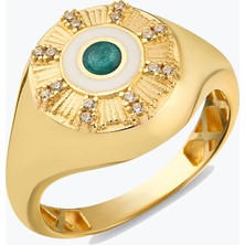 Goldium Jewellery Yuvarlak Firuze Taşlı Madalyon Yüzük