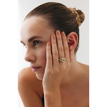 Goldium Jewellery Oval Yeşil Taşlı Madalyon Yüzük