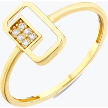 Goldium Jewellery Dikdörtgen Taşlı Dikdörtgen Çerçeve Yüzük