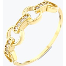 Goldium Jewellery Taşlı ve Halkalı Zincir Yüzük
