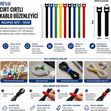 Mersi Shop Cırt Cırtlı Kablo Düzenleyici 10’lu Set 15 cm Çok Amaçlı Kablo Toplayıcı