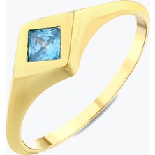Goldium Jewellery Aqua Kare Taşlı Yüzük