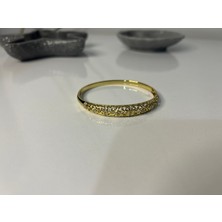 Hüma Butik Kadın Gold Antik Desenli Zirkon Taşlı 316L Çelik Kelepçe Bilezik