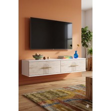 Yumedi Design TDA1215BT -Shumen Duvara Montaj Tv Stand , Tv Sehpası 120CM Beyaz-Traverten