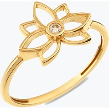 Goldium Jewellery Taşlı Lotus Çiçek Yüzük