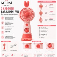 Mersi Shop Mini Şarjlı El Fanı 3 Kademeli USB Taşınabilir Sessiz Masaüstü Fan 19 cm