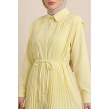 Moda Morfo Önü ve Sırtı Pilise Detaylı Gizli Düğmeli Tasarım Gömlek  -Sarı