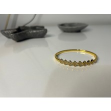 Hüma Butik Gold Markiz Taş Dizilimli Lüks Çelik Kelepçe Bilezik