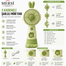 Mersi Shop Mini Şarjlı El Fanı 3 Kademeli USB Taşınabilir Sessiz Masaüstü Fan 19 cm
