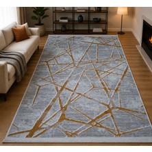 Pars %100 Iplik Dokuma Pamuk Taban 6 M² Gri Gold Mermer Desenli Modern Salon Halısı Soyut Çizgili Dekoratif Yumuşak Dokulu Oturma Odası Halısı