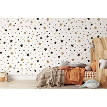 Duvarline Yıldız ve Puantiye Desen Kendinden Yapışkanlı Çocuk Odası Duvar Kağıdı ( 65 cm x 3 Mt)