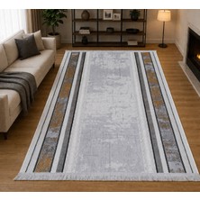 Pars %100 Iplik Dokuma Pamuk Taban 6 M² Gri Gold Şerit Desenli Modern Salon Halısı Dekoratif Yumuşak Dokulu Oturma Odası Halısı