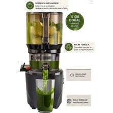 Kuvings AUTO10S Hands-Free Slow Juicer Katı Meyve Sebze Presi Geniş Besleme Ağzı Sessiz ve Güçlü Motor Soğuk Sıkım Meyve Sıkacağı Mat Siyah