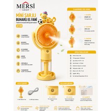Mersi Shop Mini Şarjlı Buharlı El Fanı 3 Kademeli Su Hazneli USB Taşınabilir Vantilatör 22 cm