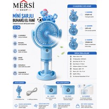 Mersi Shop Mini Şarjlı Buharlı El Fanı 3 Kademeli Su Hazneli USB Taşınabilir Vantilatör 22 cm