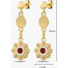 Goldium Jewellery Altın Kırmızı Çiçek Madalyon Küpe