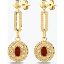 Goldium Jewellery Altın Kırmızı Madalyon Küpe