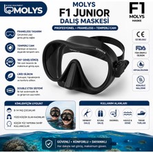Molys F1 Junıor Profesyonel Dalış Maskesi, Temperli Cam, Likid Silikon