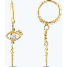 Goldium Jewellery Gözlü Top Çubuklu Halka Küpe