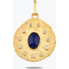 Goldium Jewellery Lacivert Taşlı Asimetrik Madalyon Kolye Charm
