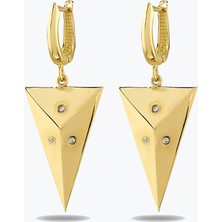 Goldium Jewellery Altın 3 Taş Detay Üçgen Küpe
