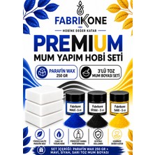 Fabrikone Premium Mum Yapım Hobi Seti - Parafin Wax 250 gr - 3'lü Toz Mum Boyası Seti - Mavi, Siyah, Sarı BKFABPW2503MSSR