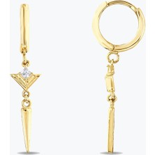 Goldium Jewellery Taşlı Üçgen Düz Çubuklu Halka Küpe
