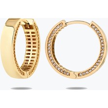 Goldium Jewellery Altın Yan Taşlı Halka Küpe