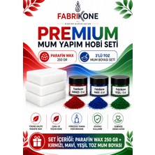 Fabrikone Premium Mum Yapım Hobi Seti - Parafin Wax 250 gr - 3'lü Toz Mum Boyası Seti - Kırmızı, Mavi, Yeşil BKFABPW2503KMY