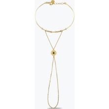 Goldium Jewellery Oval Yeşil Taşlı Madalyon Detay Tel Bilezikli Şahmeran